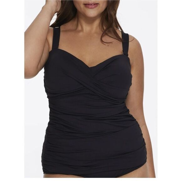 Anne Cole Women's Twist Front Underwire Shirred Tankini Swim Top Black Swimsuit - Picture 6 of 10